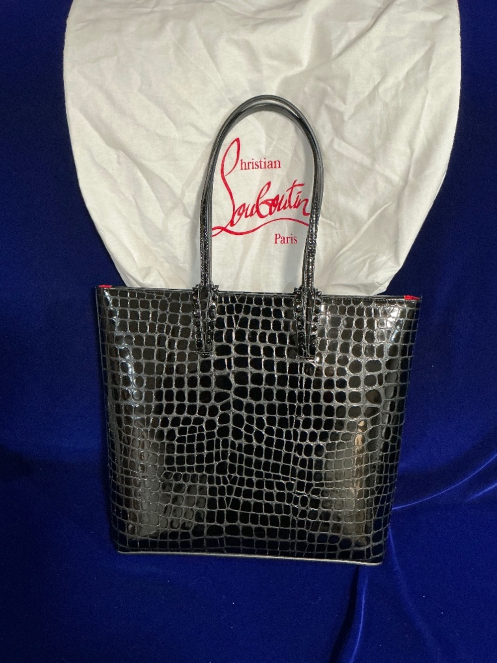 💥NEW Christian Louboutin cabata tote black croc embossed patent leather